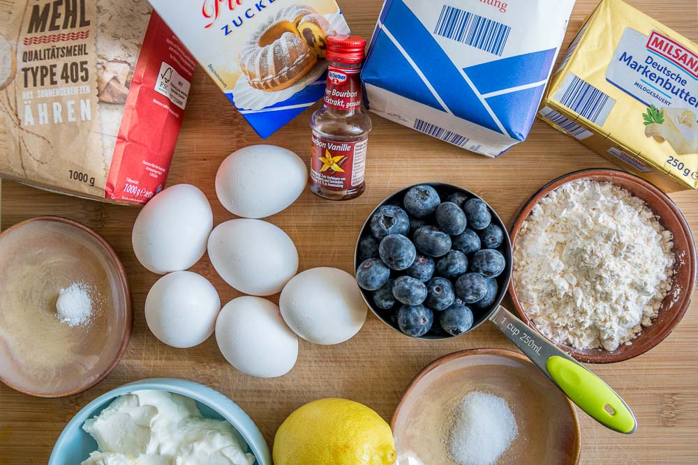 Zutatenübersicht für den Blueberry & Lemon Cake